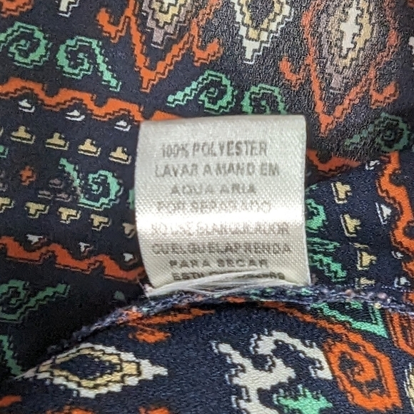 Mod Cloth Fun2Fun Blouse Women Medium Boho Tribal Navy Green Peasant Aztec Sheer - Picture 9 of 12